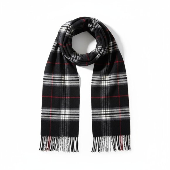 Black & Gray Plaid Fringe Scarf – Cozy Winter Accessory NWT - Picture 1 of 6
